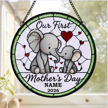 Mom Baby Elephant Personalized Window Stained Glass Gift For Grandma Gift For Mothers Day First Mothers Day Gift For Mommy Baby