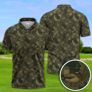 Mallard Duck Camo Polo Shirt For Men, Waterfowl Pattern Shirt