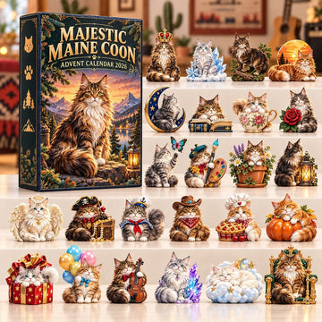 Majestic Maine Coon Advent Calendar 2026 - 24-Day Countdown, Acrylic Charms