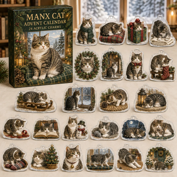 Manx Cat Advent Calendar 2026 - 24-Day Countdown, Acrylic Charms Every Day Bring New Suprises