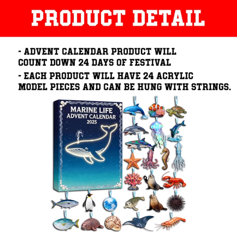 Marine Life Advent Calendar 2026 24 Day Ocean Lover Countdown Box Sea Animal Acrylic Gift Christmas Advent Calendar For Nature Lovers