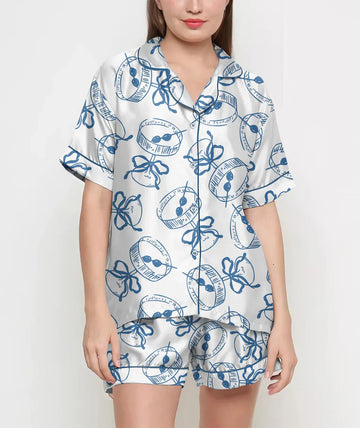 Martini Espresso Coquette Pajamas Satin Set, Blue Martini Shirt,Mother's Day Gift, Birthday Gift, Gift For Her, Bridesmaid Gifts, Women Gift