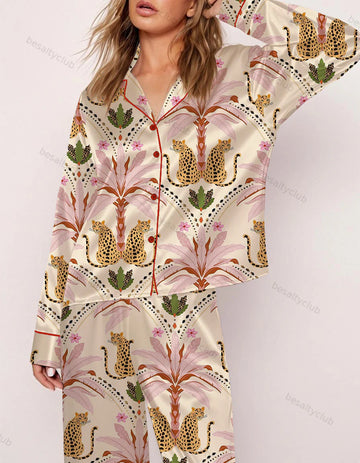 Maximalist Tropical Leopard Satin Pajama Set