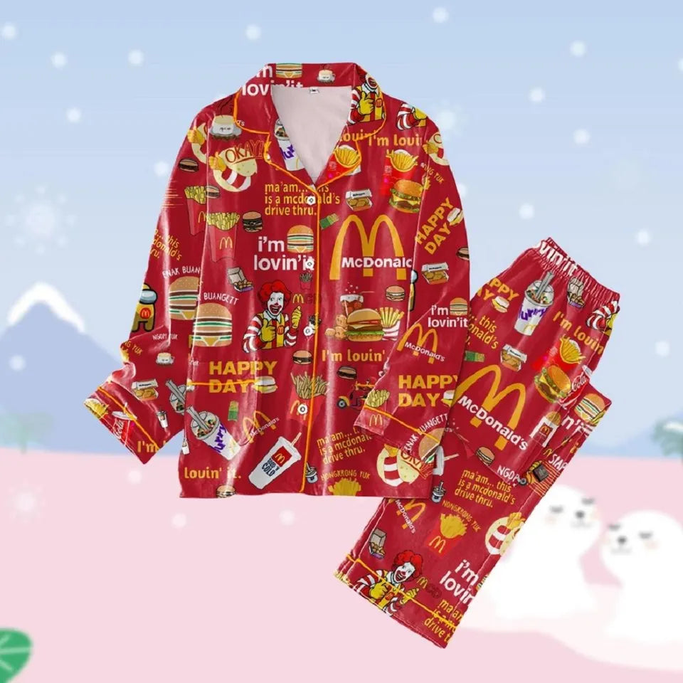 McDonald Pajamas Christmas, McDonalds Addict Pajamas For Party, Worker Pajamas Set