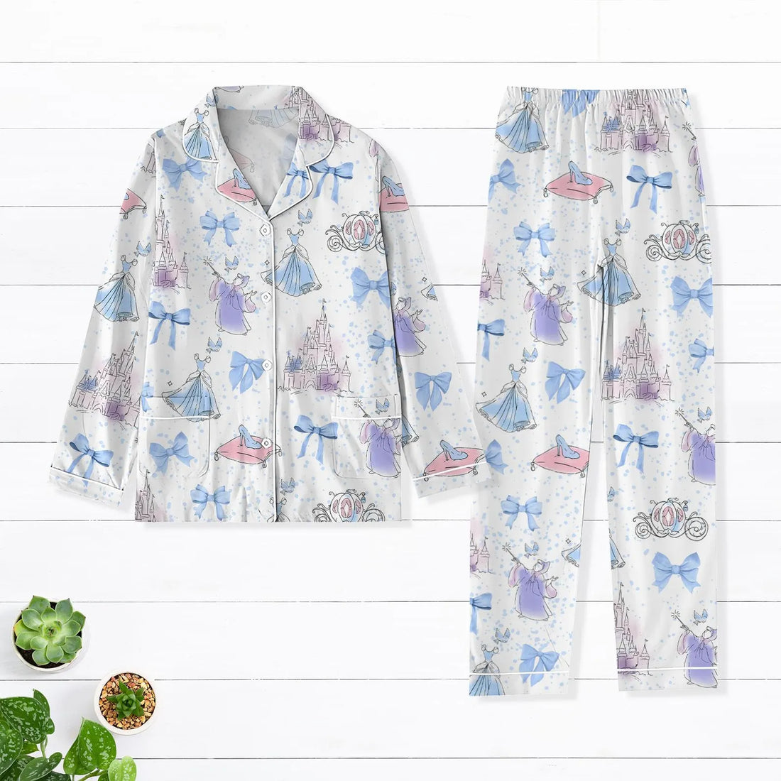 Meet Me At Midnight Cinderella Pajamas Set, Watercolor Cinderella Pjs, Cinderella Princess Pajamas, Cinderella Coquette Bow Pajamas