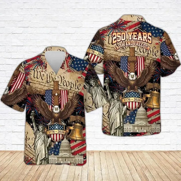 Men's Hawaiian Shirt America's Freedom 250th Anniversary,1776-2026 Patriotic Short Sleeve Button Down Vintage Shirt,United States 250 Years
