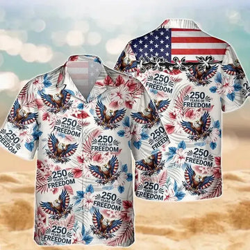 Men's Hawaiian Shirt America's Freedom 250th Anniversary,1776-2026 Patriotic Short Sleeve Button Down Vintage Shirt,United States 250 Years-