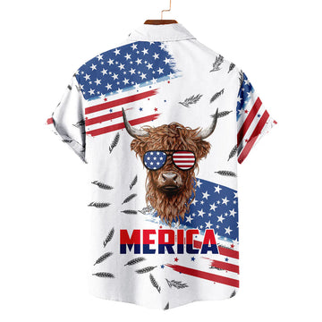 Merica Highland Cow Hawaiian Shirt – Patriotic Highland Cow Sunglasses American Flag Aloha