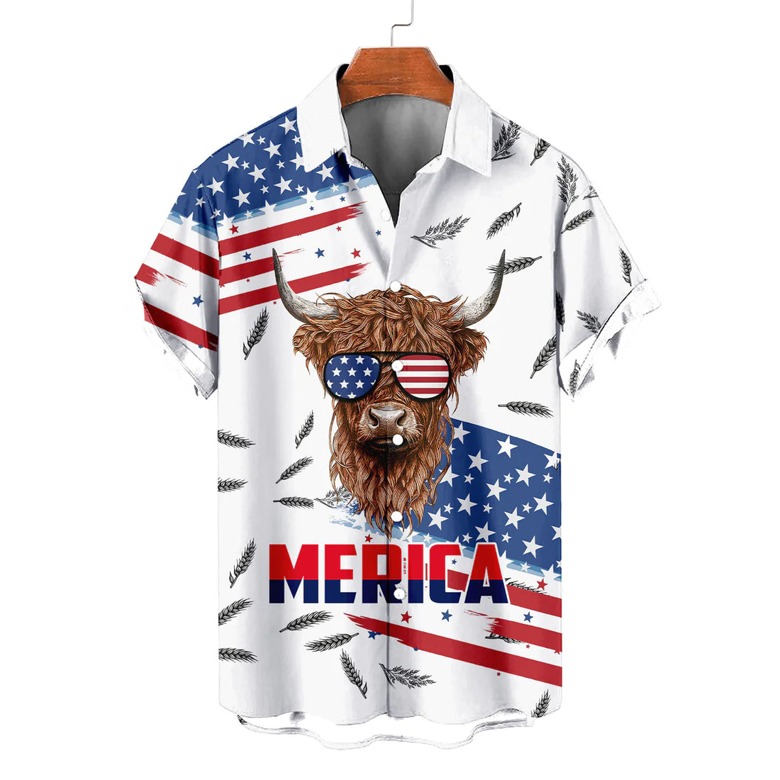 Merica Highland Cow Hawaiian Shirt – Patriotic Highland Cow Sunglasses American Flag Aloha