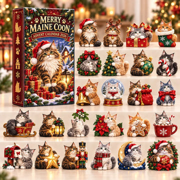Merry Maine Coon Advent Calendar 2026 - 24-Day Countdown, Acrylic Charms