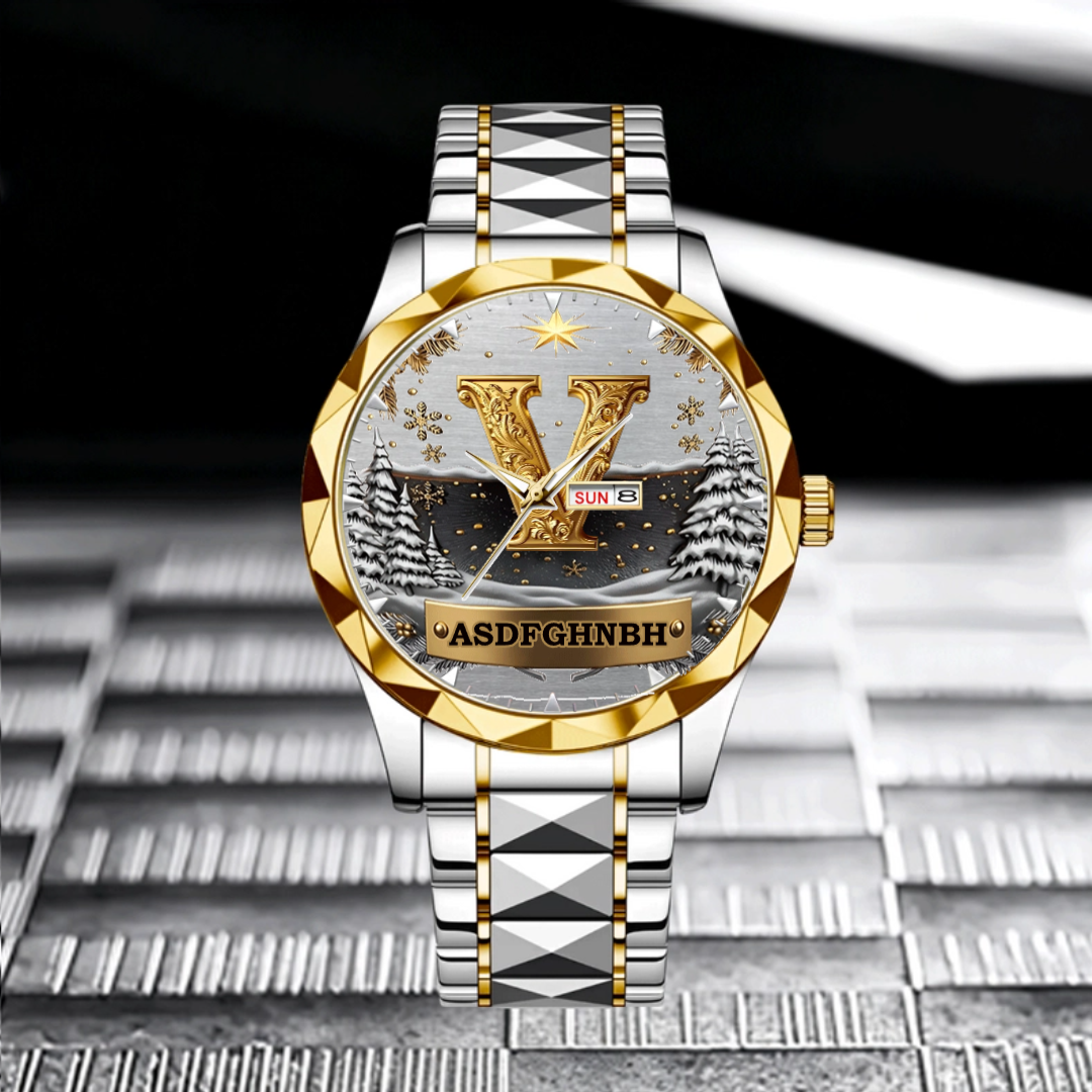Merry Christmas Customized Watch - Personalized Initial And Name - Christmas Celebration Gifts