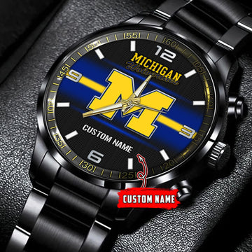 Michigan Wolverines Personalized Black Stainless Steel Watch Gift For Fans