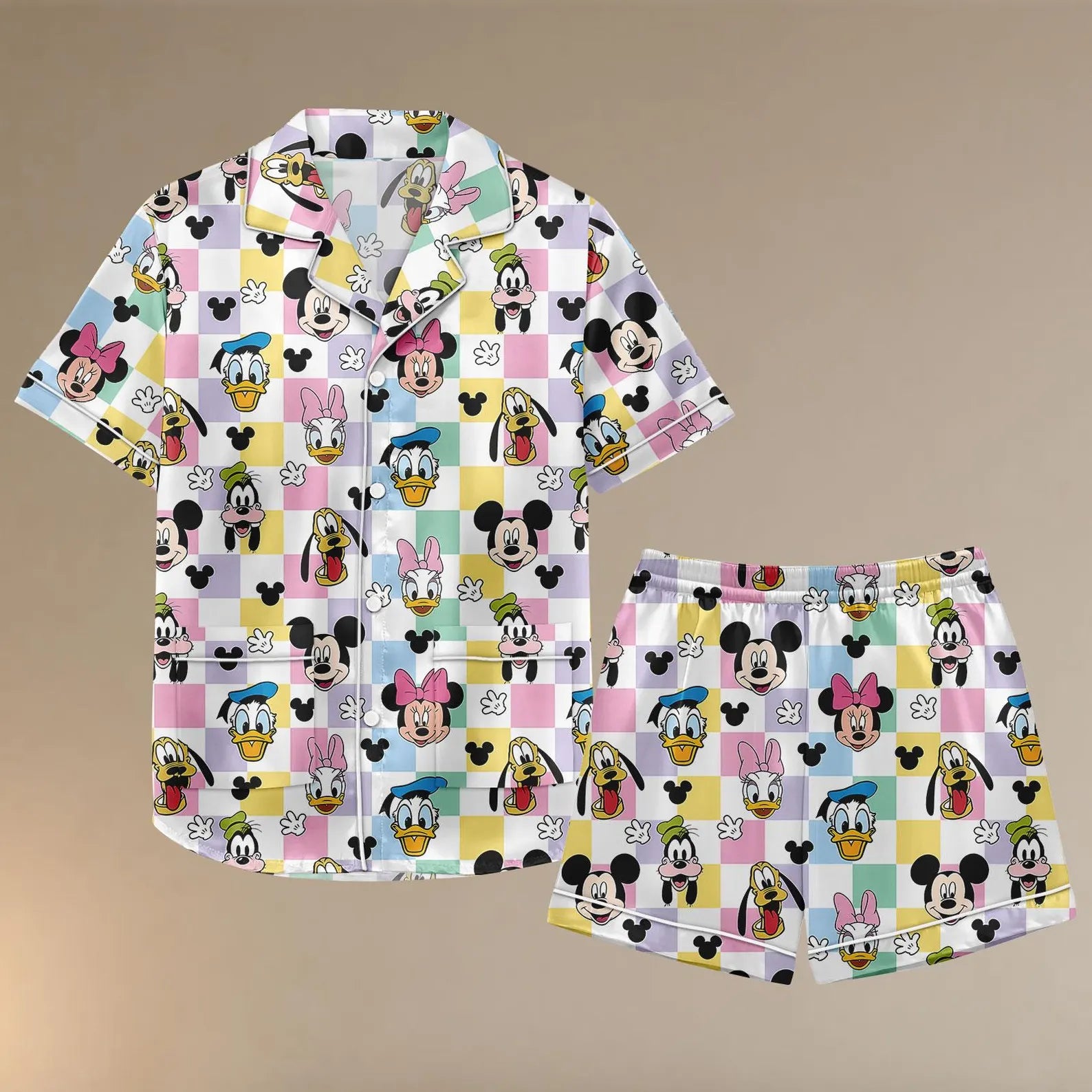 Mickey Minnie Satin Pajamas, Disney Cartoon Sleepwear for Women, Summer Matching Shorts Lounge Set Gift