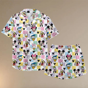 Mickey Minnie Satin Pajamas, Disney Cartoon Sleepwear for Women, Summer Matching Shorts Lounge Set Gift