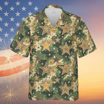 Military Camouflage Stars Hawaiian Shirt   Vintage Independence Day Shirt  4th of July Hawaiian Shirt 682303