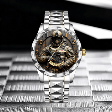 Military Image Customized Watch - Personalized Name - Veteran's Commemorative Gift