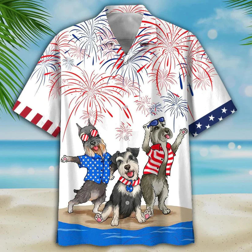 Miniature Schnauzer Aloha Hawaiian Shirts For Summer, Independence Day Is Coming USA Flag Hawaiian Shirt For Men Women, 4th July Gift For Dog Lovers