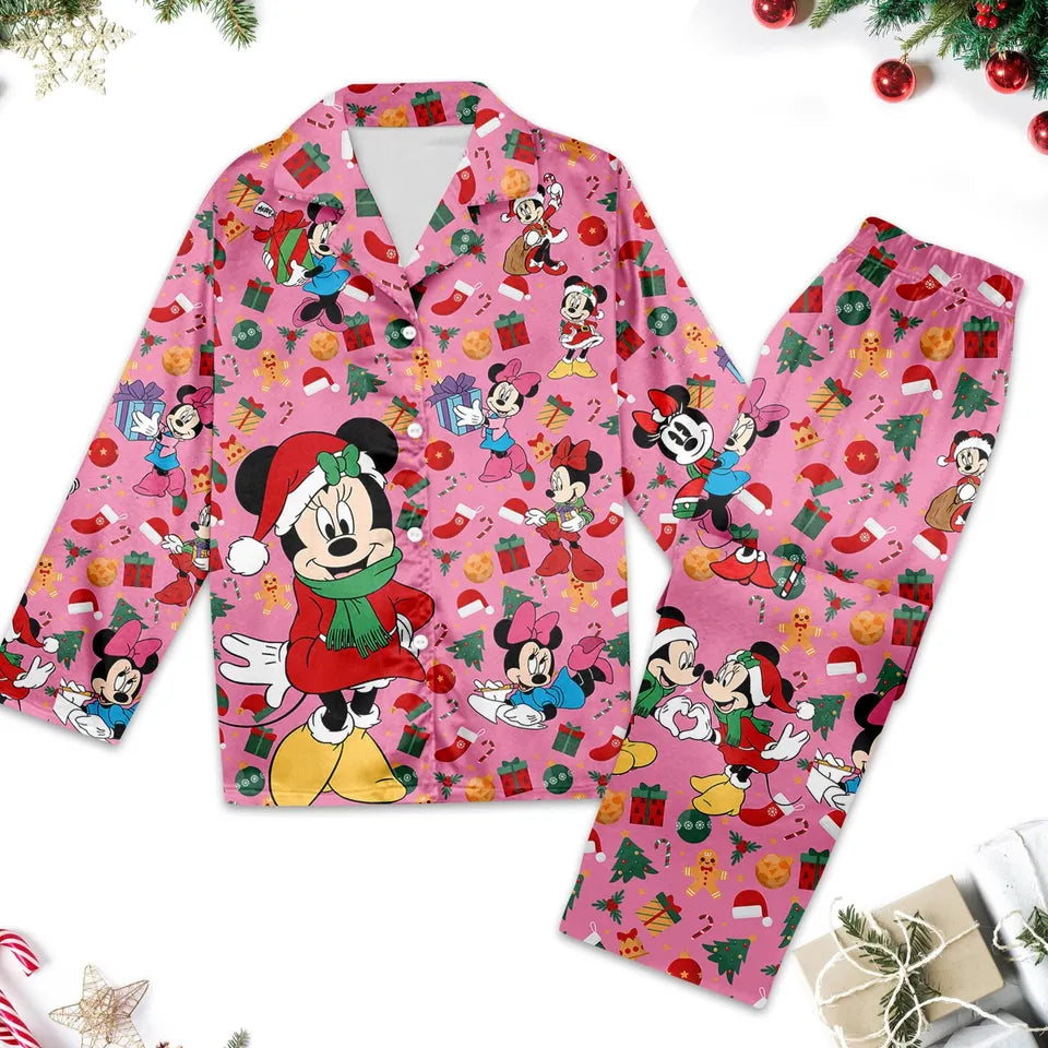 Minnie Mouse Christmas Pajamas, Minnie Mouse Christmas Pajamas Set Gift Women For Holiday, Cartoon Xmas Party Shirt, Magic Kingdom Shirt