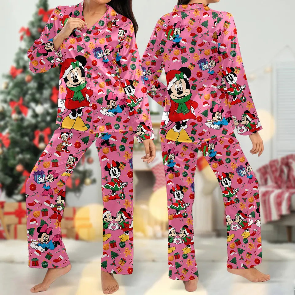 Minnie Mouse Christmas Pajamas, Minnie Mouse Christmas Pajamas Set Gift Women For Holiday, Cartoon Xmas Party Shirt, Magic Kingdom Shirt