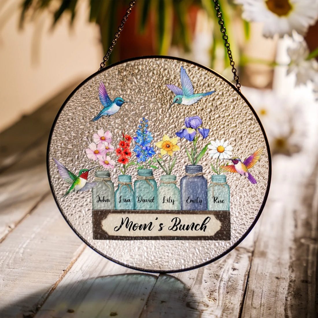Moms Flower Bunch Suncatcher Personalized Window Stained Glass Custom Gift For Mother