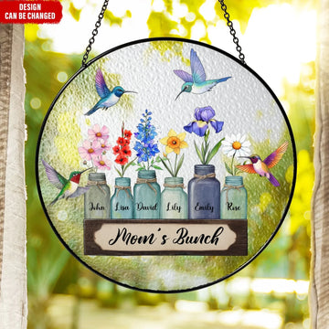 Moms Flower Bunch Suncatcher Personalized Window Stained Glass Custom Gift For Mother