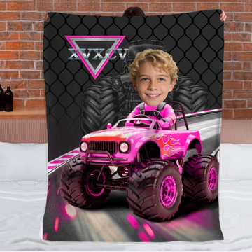 Monster Truck Customized Blanket – Personalized Photo and Name – Gift for Kids, Children
