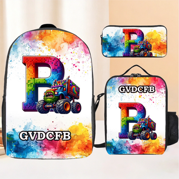 Monster Truck Personalized Initials Customized Backpack - Gift for Kids