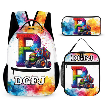 Monster Truck Personalized Initials Customized Backpack - Gift for Kids