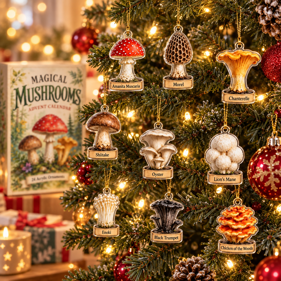 Mushroom Advent Calendar 2026 Christmas 24 Days Advent Calendar 24 Acrylic Mushroom Ornaments Cottagecore Gift Woodland Christmas Decor