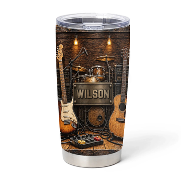 Music Is My Happy Place Personalized Tumbler Guitar Drum Music Lover Tumbler