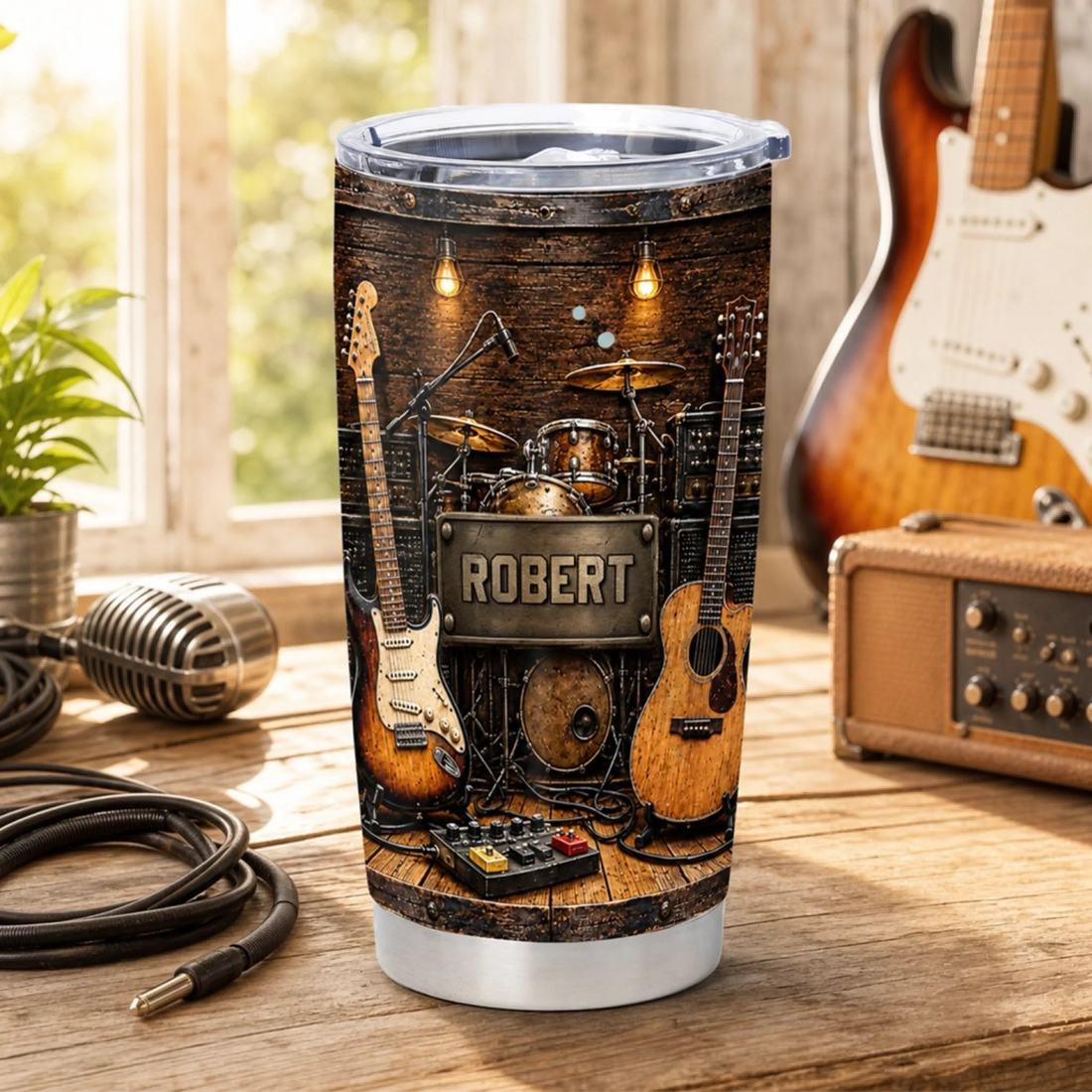 Music Is My Happy Place Personalized Tumbler Guitar Drum Music Lover Tumbler