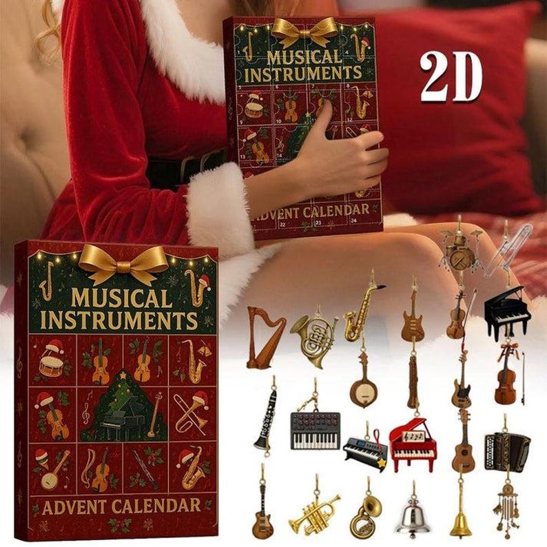 Musical Instruments Advent Calendar Festive Tree Hanging Acrylic Holiday Decoration Unique Musical Holiday Christmas Countdown Calendar