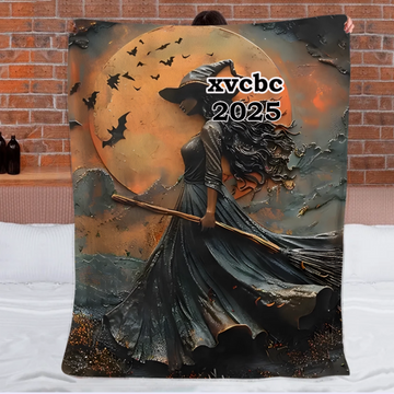 Mysterious Witch & Her Black Cat Customized Blanket- Personalized Name - Halloween Gifts