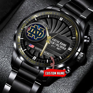 N.otre Da.me Fighting Irish NCAA Personalized Black Stainless Steel Watch