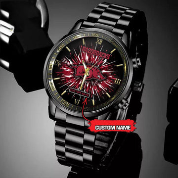 NCAA Arkansas Razorbacks Football Team Logo Design Black Watch