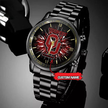NCAA Oklahoma Sooners Football Team Logo Design Black Watch