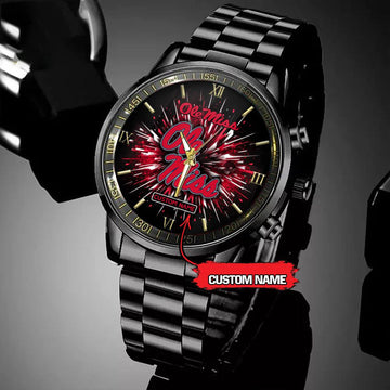 NCAA Ole Miss Rebels Football Team Logo Design Black Watch