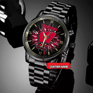 NCAA Wisconsin Badgers Football Team Logo Design Black Watch
