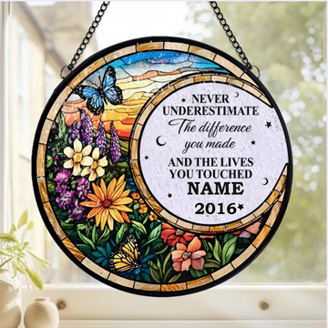 Never Underestimate The Difference You Made Personalized Window Stained Glass Suncatcher Retirement Gift Coworker Gifts