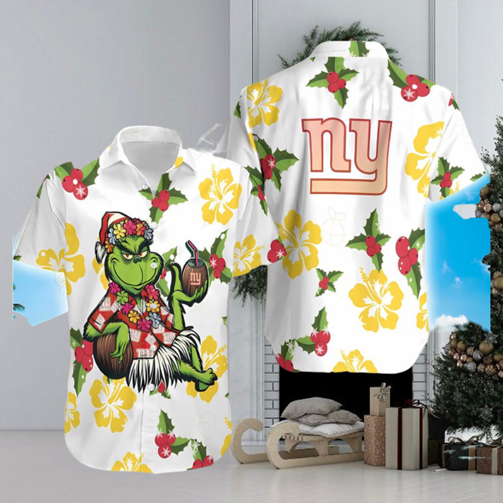 NFL New York Giants Aloha Grinch Relax Christmas Pattern Holly Hawaiian Shirt