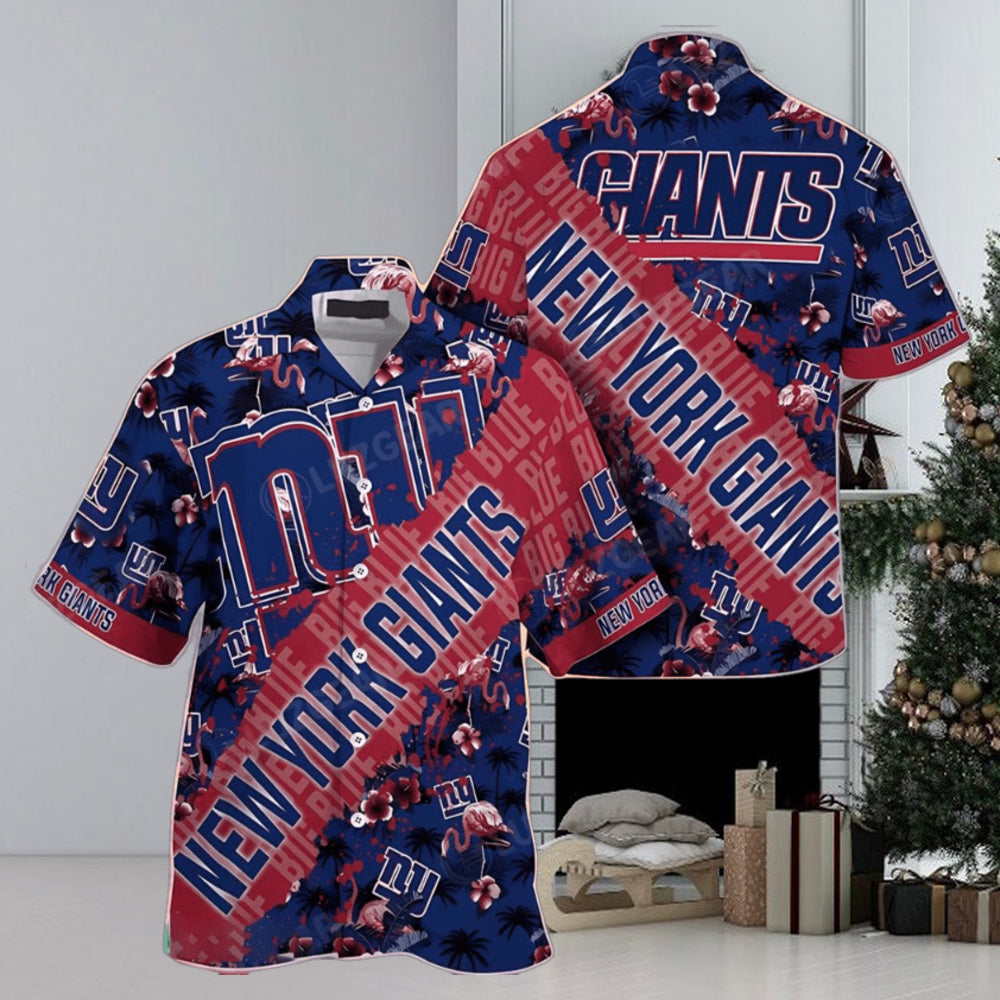 NFL New York Giants Hawaiian Shirt With Tropical Pattern Flamingo Printed For Fans