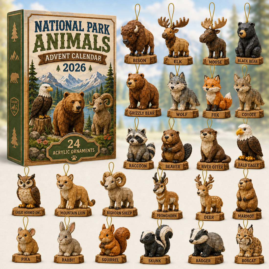 National Park Adorable Animals Advent Calendar 2026 24 Day Festive Countdown Acrylic Charms Blind Box Gift For Family Friends