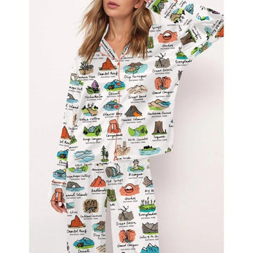 National Parks Satin Pajama Set For Women
