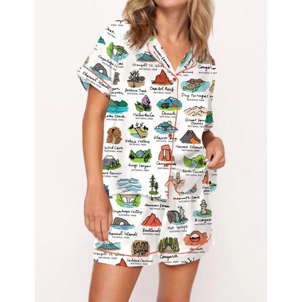 National Parks Satin Pajama Set For Women