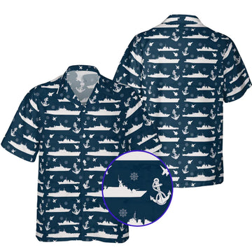 Navy Warships And Fighter Jet Men's Hawaiian Shirt, Navy & Military Aviation Hawaiian Shirt For Navy Veteran HE0374
