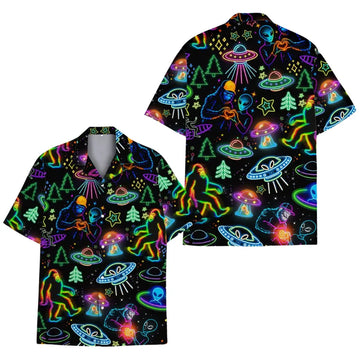 Neon Bigfoot Tiki Hawaiian Shirt For Men, Tropical Bigfoot Hawaiian Shirts HE0340