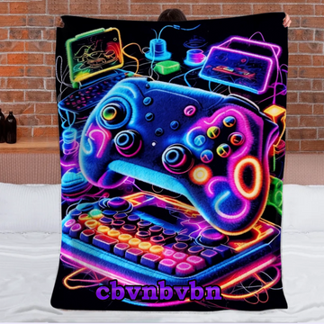 Neon Gaming Controller Custom Blanket - Personalized Name - Gifts for E-sports Player, Game Enthusiasts