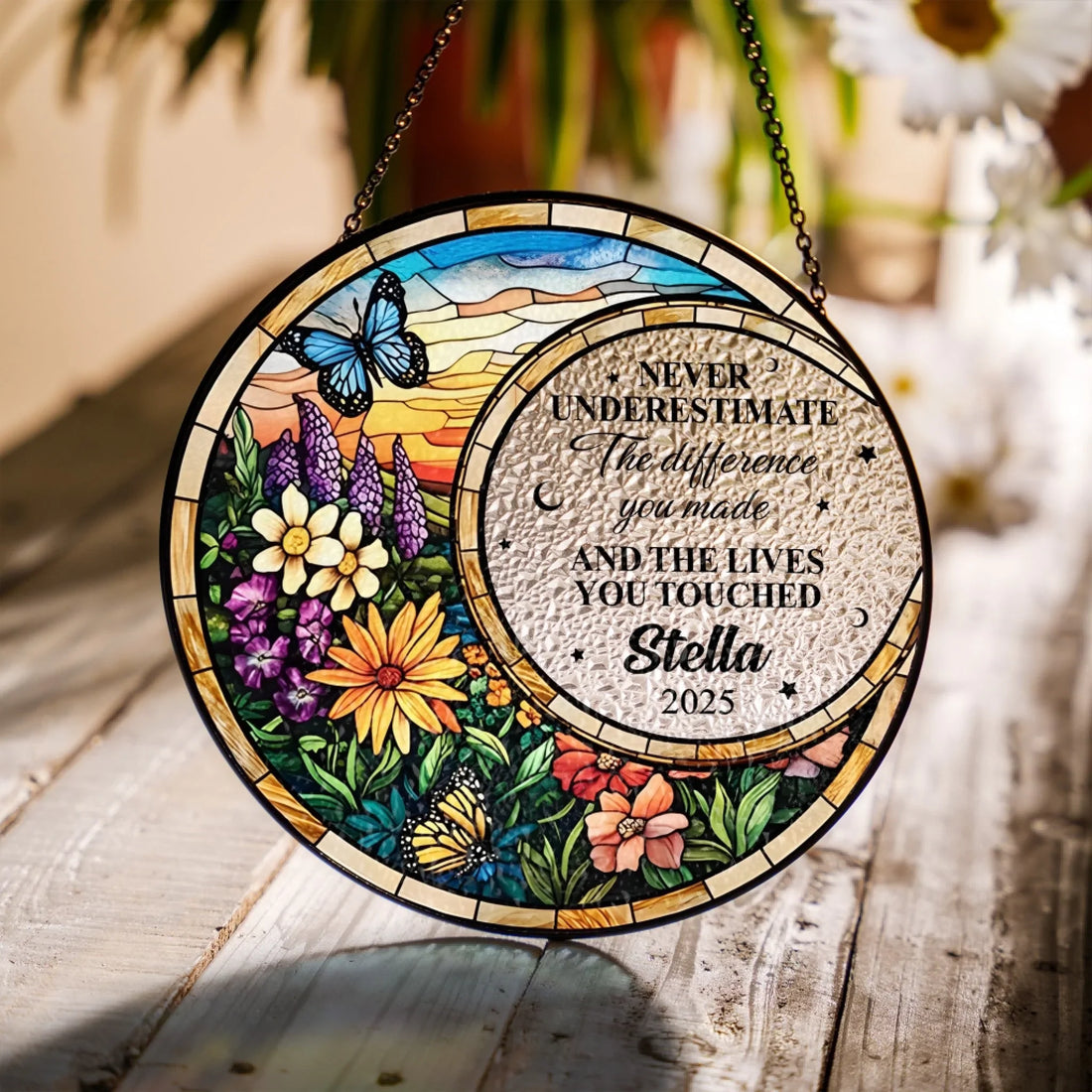 Never Underestimate The Difference You Made Personalized Window Stained Glass Suncatcher Retirement Gift Coworker Gifts