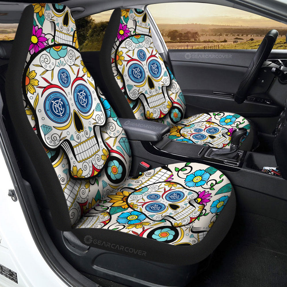 New York City FC Car Seat Covers Custom Sugar Skull Car Accessories