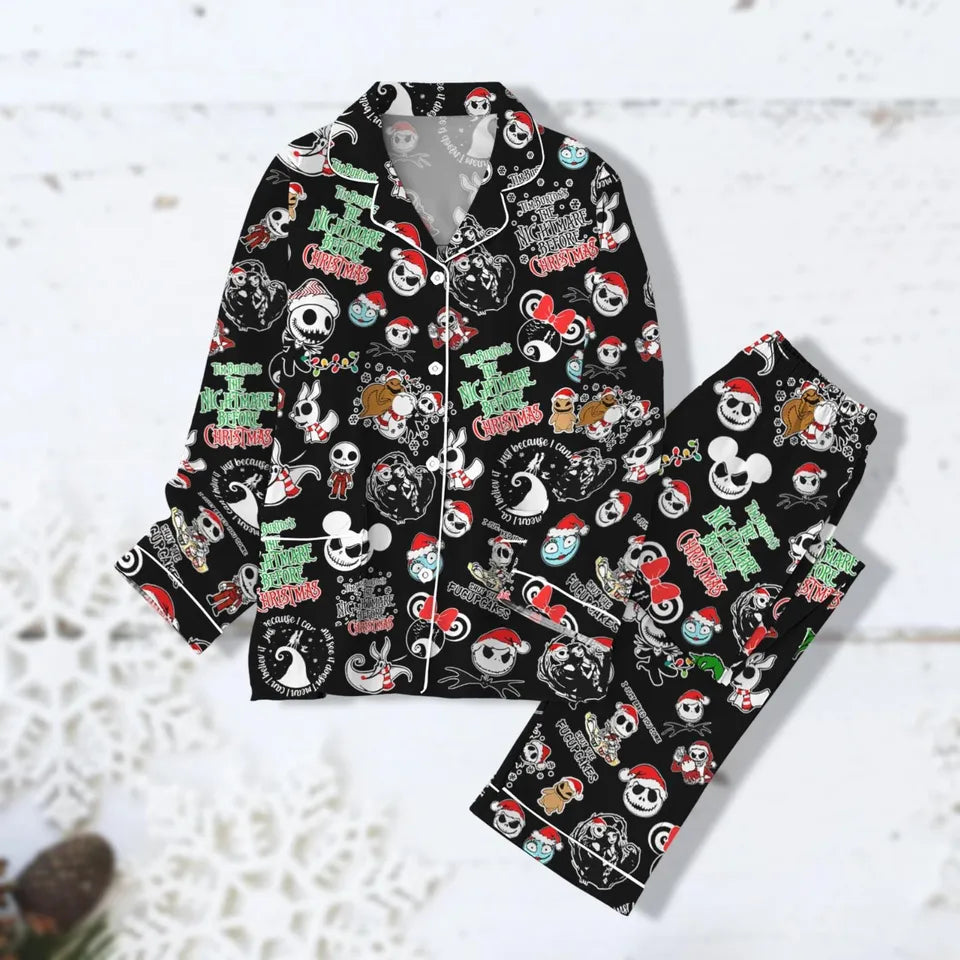 Nightmare Before Christmas Pajamas Set, Women Pajama Pants, Jack And Sally Pajama, Long Sleeve Pajama, Pajamas Family, Holiday Pajamas